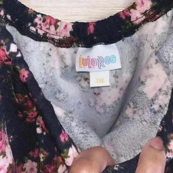 LuLaRoe Black Floral Ruffled Off The Shoulder Flounce Stretchy Medi Dress 3XL - Picture 5 of 9